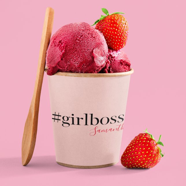 Modern Pink Girl Boss & Name Best Girly Pappbecher (Von Creator hochgeladen)