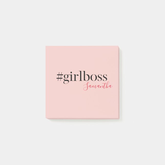 Modern Pink Girl Boss & Name Best Girly Post-it Klebezettel (Vorderseite)