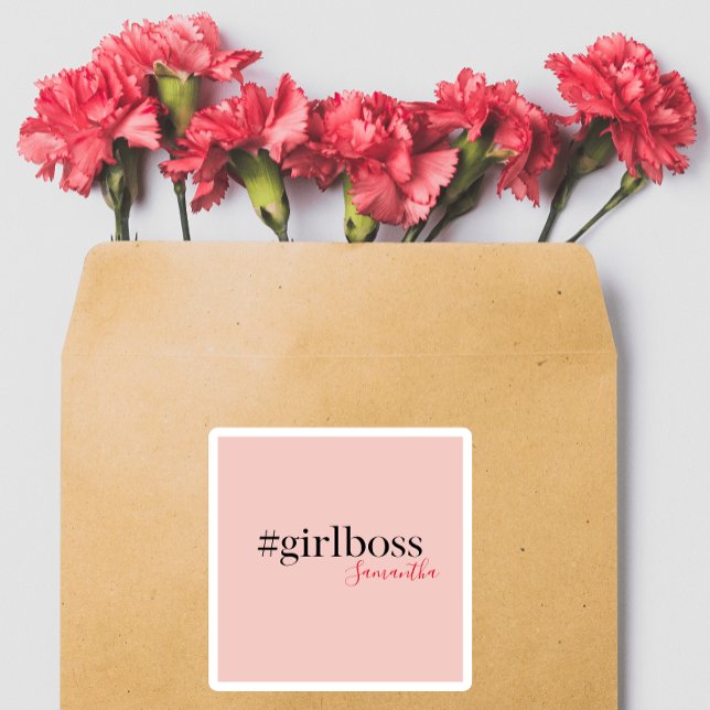Modern Pink Girl Boss & Name Best Girly Quadratischer Aufkleber (Von Creator hochgeladen)