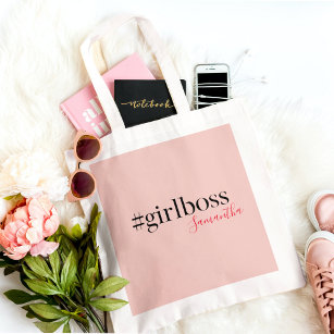 Modern Pink Girl Boss & Name Best Girly Tragetasche