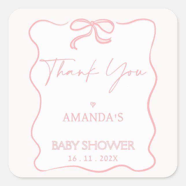 Modern Pink Girl Bow Baby Dusche Danke Sticker (Vorderseite)