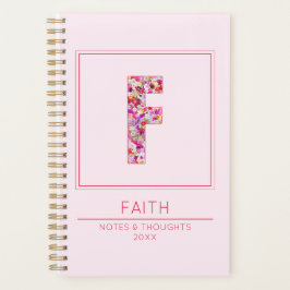 Modern Pink Girly Floral Monogram Letter F Planer