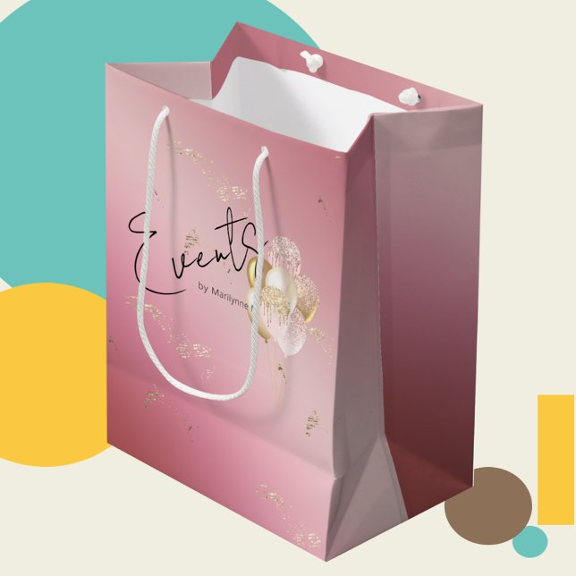 Modern Pink Glitzer Balloons Promo Gift Bag Mittlere Geschenktüte (Von Creator hochgeladen)