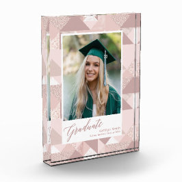 Modern Pink Glitzer Script Girl Abschluss Fotoblock