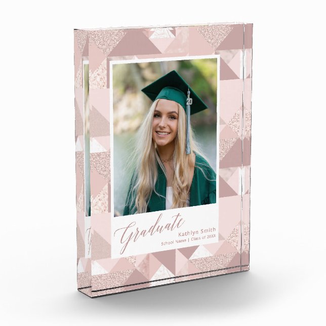 Modern Pink Glitzer Script Girl Abschluss Fotoblock (Links)