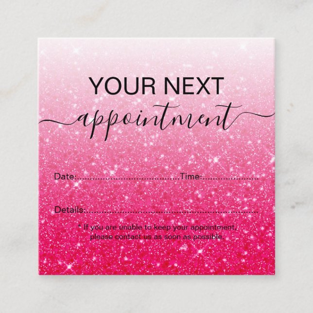 Modern Pink Glitzer Terminkarte (Vorderseite)