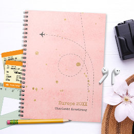 Modern Pink Gold Avion Nom Journal de voyage