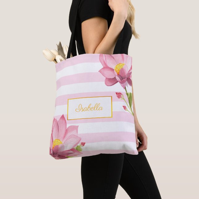Modern Pink Gold Floral Lotus Tasche (Von Nahem)