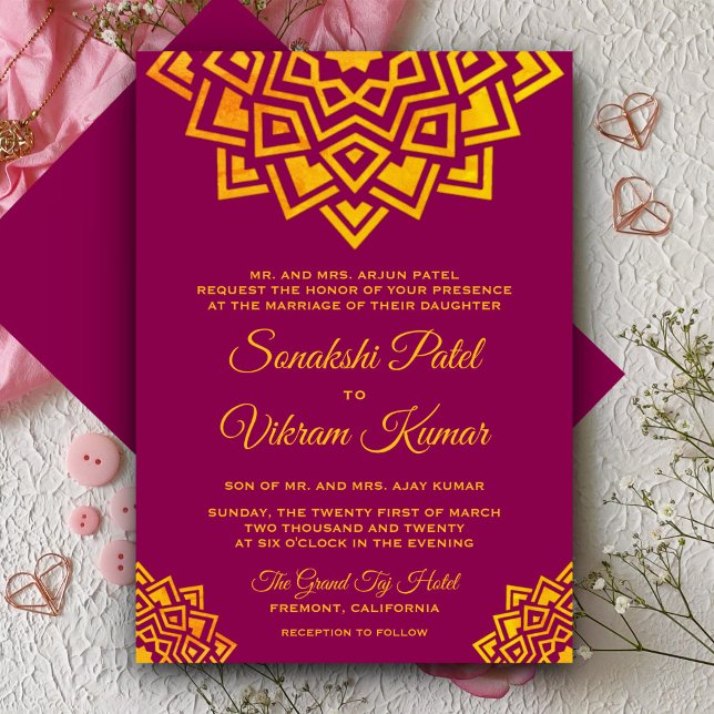 Modern Pink Gold Mandala Indian Wedding Einladung (Von Creator hochgeladen)