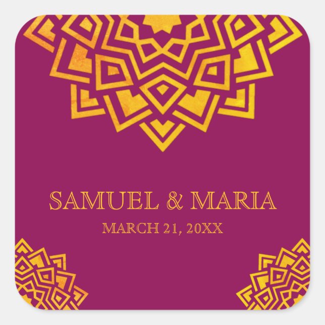 Modern Pink Gold Mandala Indische Gastgeschenk Hoc Quadratischer Aufkleber (Vorderseite)