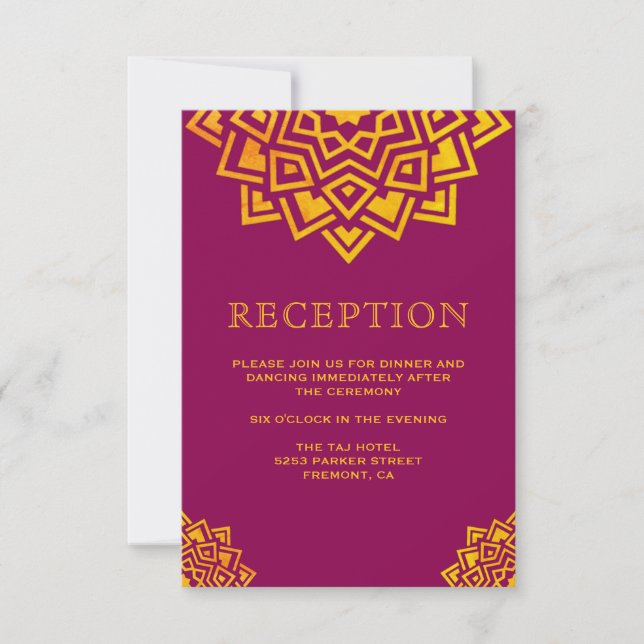 Modern Pink Gold Mandala Indischer Empfang Einladung (Vorderseite)