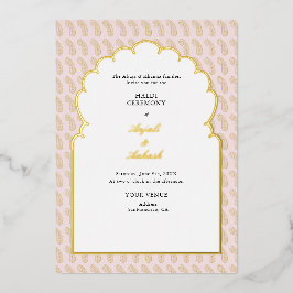 Modern Pink & Gold Mehendi Zeremonie Indien Folieneinladung