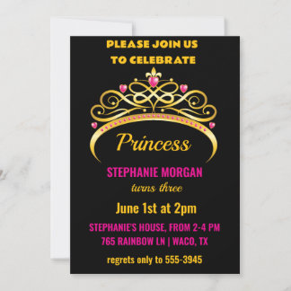 Modern Pink Gold Princess Crown Geburtstagsparty Einladung