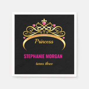 Modern Pink Gold Princess Crown Geburtstagsparty Serviette