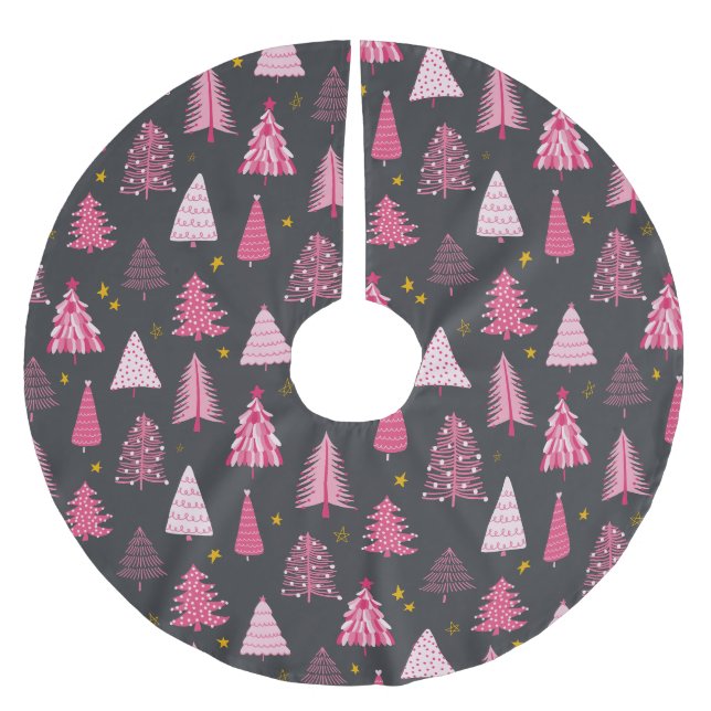 Modern Pink & Gray Weihnachten Polyester Weihnachtsbaumdecke (Vorderseite)