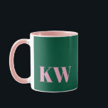 Modern Pink Green Monogram Initials Personalized Tasse<br><div class="desc">This modern mug features your initials in pink on a green background.</div>