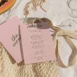 Modern Pink Green Whimsical Summer Fun Wedding Menükarte<br><div class="desc">A colorful retro funky modern bright  wedding dinner menu. Which features chic template design of boho vintage summer pink background and green typography and hand written menu. Perfect and matching with the whole suite.</div>