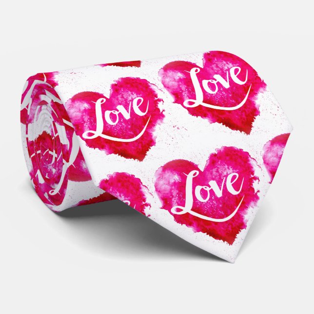 Modern Pink Heart & Liebe Typografie Krawatte (Gerollt)