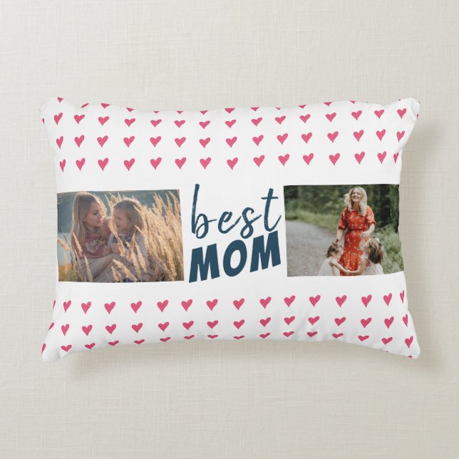 Modern Pink Heart Pattern Best Friends 2 Foto Dekokissen (Vorderseite)