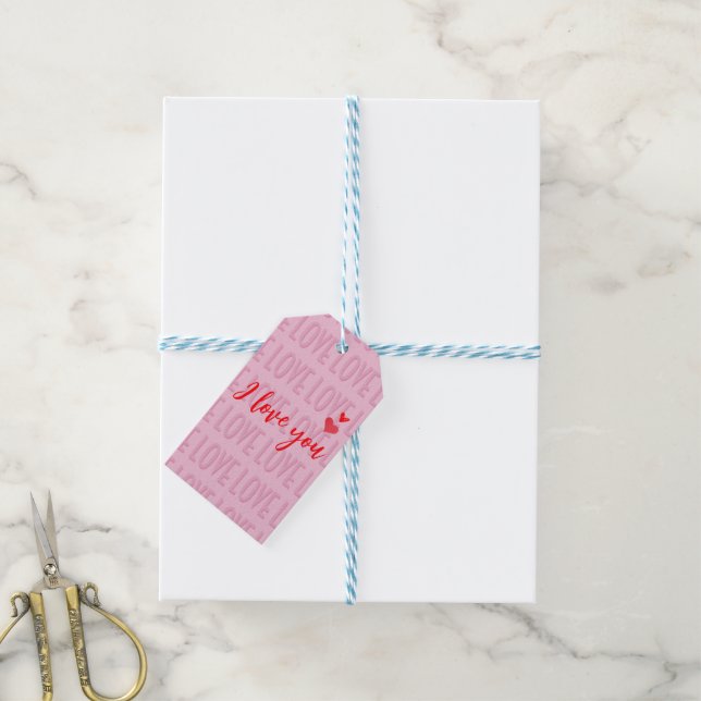 Modern Pink I Love You Valentine's Day   Geschenkanhänger (Mit Garn)