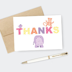 Modern Pink Jungle Animals Girl Baby Shower Dankeskarte