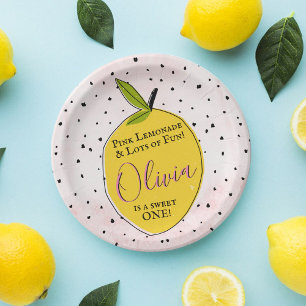 Modern Pink Lemonade 1. Geburtstag Pappteller