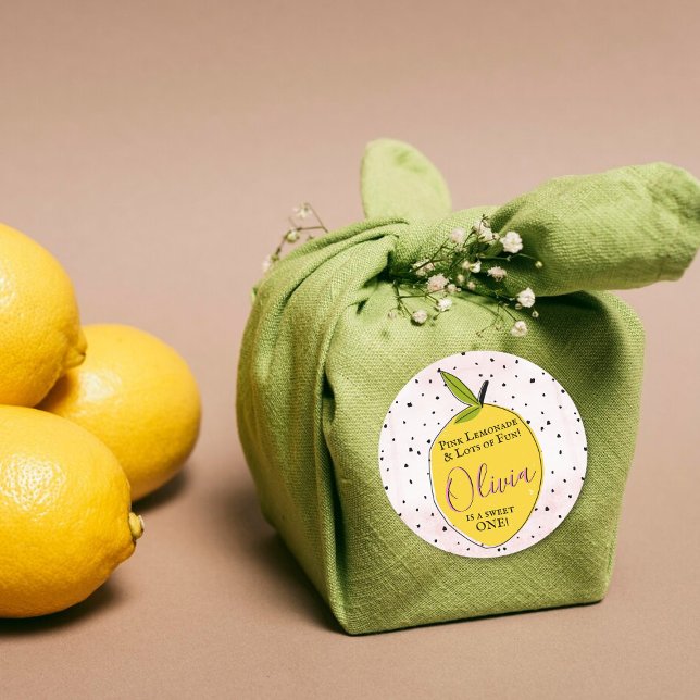 Modern Pink Lemonade 1. Geburtstag Runder Aufkleber (Von Creator hochgeladen)
