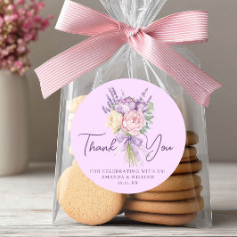 Modern Pink Lila Peony Blume Bouquet Vielen Dank Runder Aufkleber