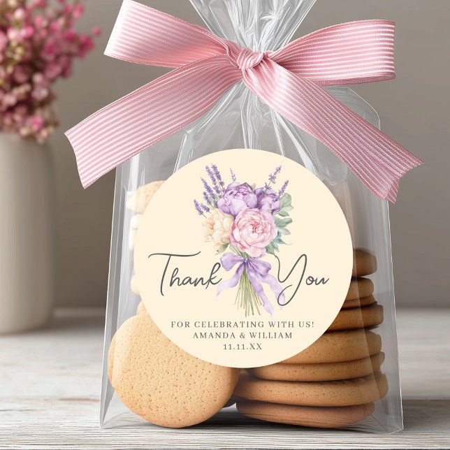Modern Pink Lila Peony Blume Bouquet Vielen Dank Runder Aufkleber (Modern Pink Purple Peony Flower Bouquet Thank You Classic Round Sticker)