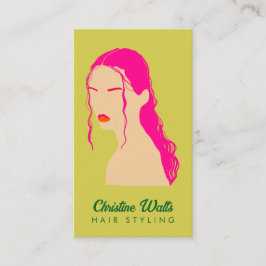 Modern Pink Lime Green Hair Styling Flat Design QR Visitenkarte