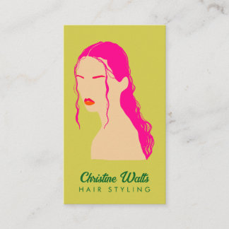 Modern Pink Lime Green Hair Styling Flat Design QR Visitenkarte