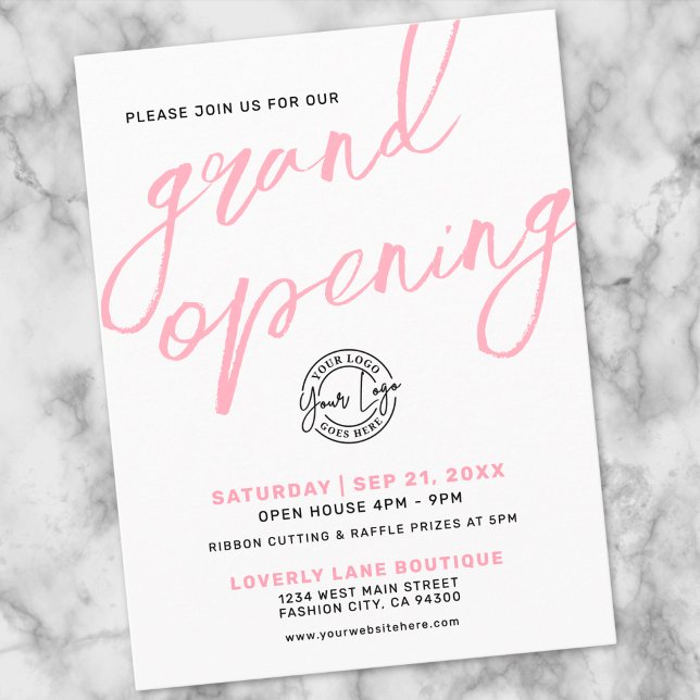 Modern Pink Logo Business Grand Opening Invitation (Modern Pink Logo Business Grand Opening Invitation Postcard)