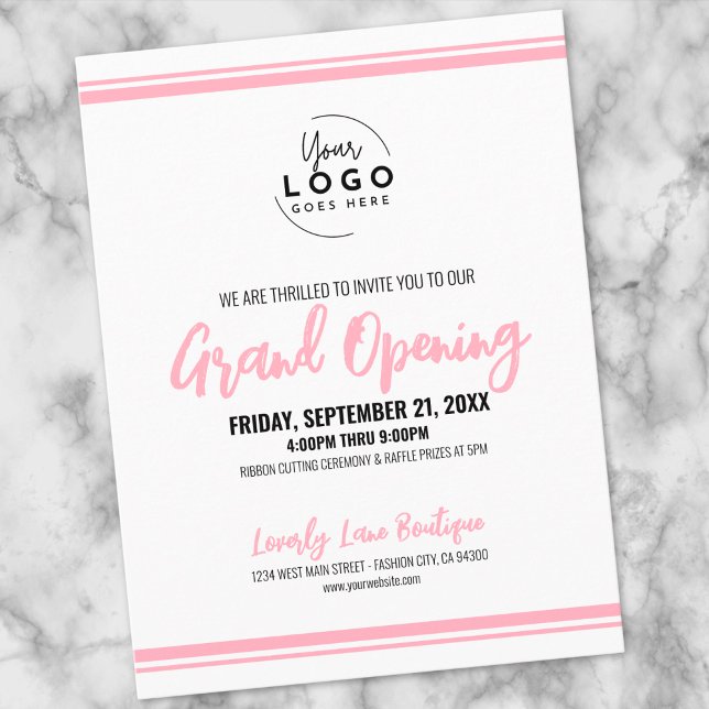 Modern Pink Logo Business Grand Opening Postkarte (Modern Pink Logo Business Grand Opening Postcard)