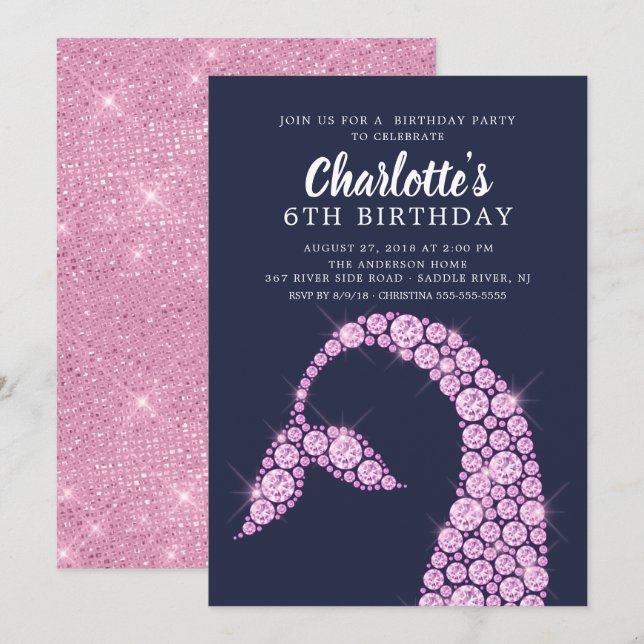 Modern Pink Mermaid zum Geburtstag Einladung (Vorne/Hinten)