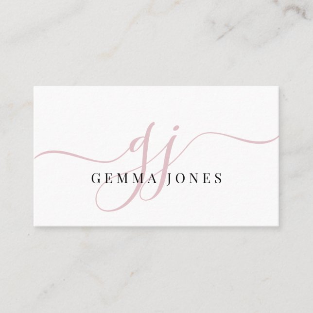 Modern Pink Monogram Feminine Script Name Visitenkarte (Vorderseite)