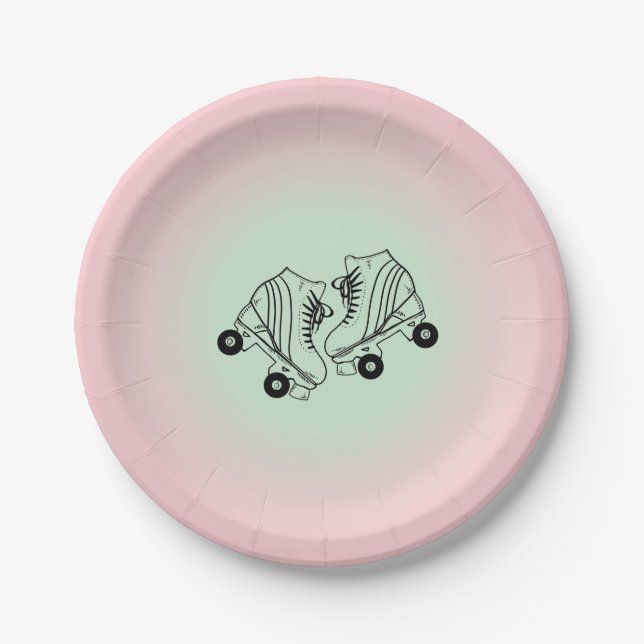 Modern Pink Ombre Roller Skaten Pappteller (Vorderseite)