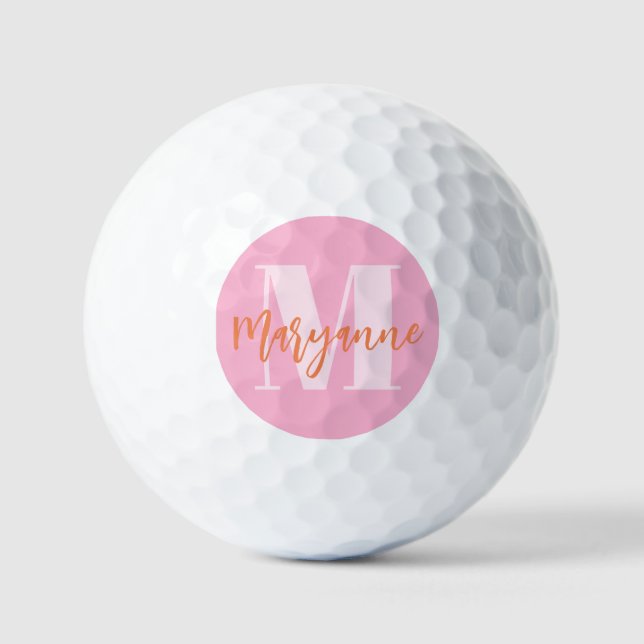Modern Pink Orange BoId Initial Personalisiert Golfball (Vorderseite)