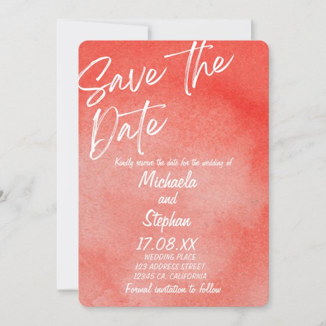 Modern Pink & Orange Sunset Wedding Invitation Einladung (Vorderseite)