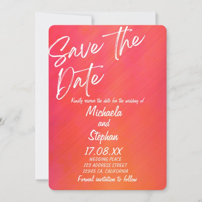 Modern Pink & Orange Sunset Wedding Invitation Einladung (Vorderseite)
