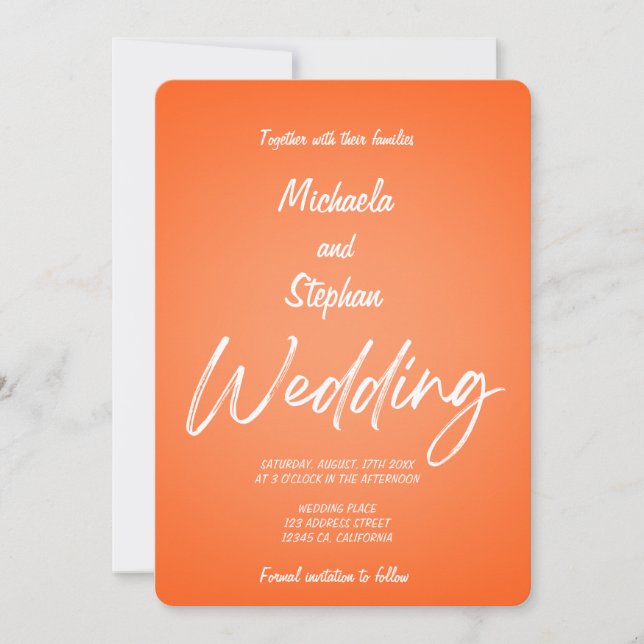 Modern Pink & Orange Sunset Wedding Invitation Einladung (Vorderseite)