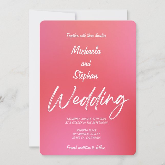 Modern Pink & Orange Sunset Wedding Invitation Einladung (Vorderseite)