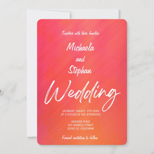 Modern Pink & Orange Sunset Wedding Invitation Einladung (Vorderseite)