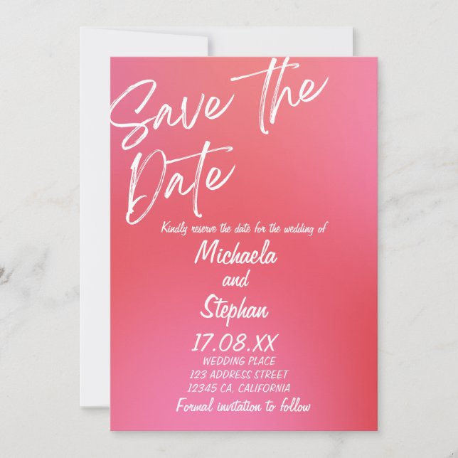 Modern Pink & Orange Sunset Wedding Invitation Einladung (Vorderseite)