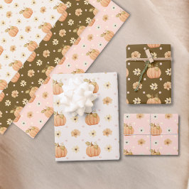 Modern Pink Orange Terracotta Pumpen Floral Fall Geschenkpapier Set