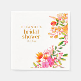Modern Pink Orange Watercolor Flower Bridal Shower Serviette