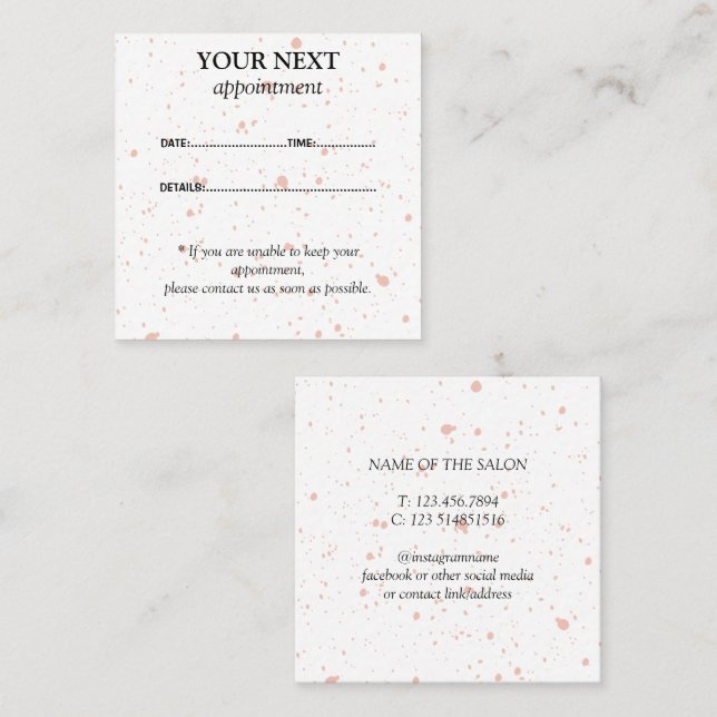 Modern Pink Paint Spritzer Appointing Card Terminkarte (Vorne/Hinten)