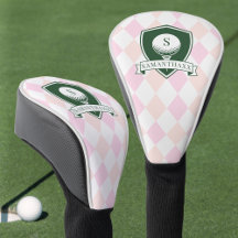 Modern Pink Pattern Green Golfer Name Monogram