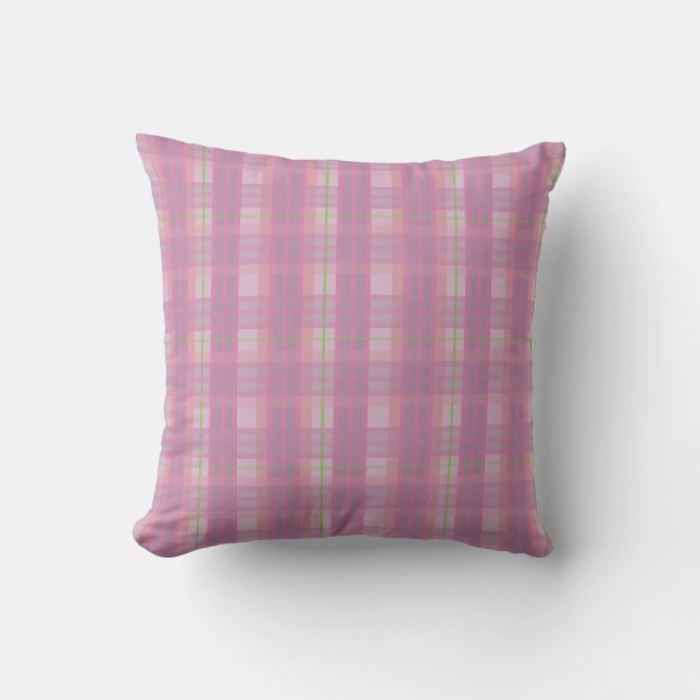 Modern Pink Plaid Throw Pillow Kissen (Vorderseite)