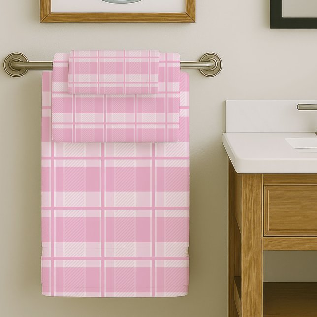 Modern Pink Plaid Towels Subtle and Stylish Touch Badhandtuch Set (Modern Pink Plaid Towels Subtle and Stylish Touch)