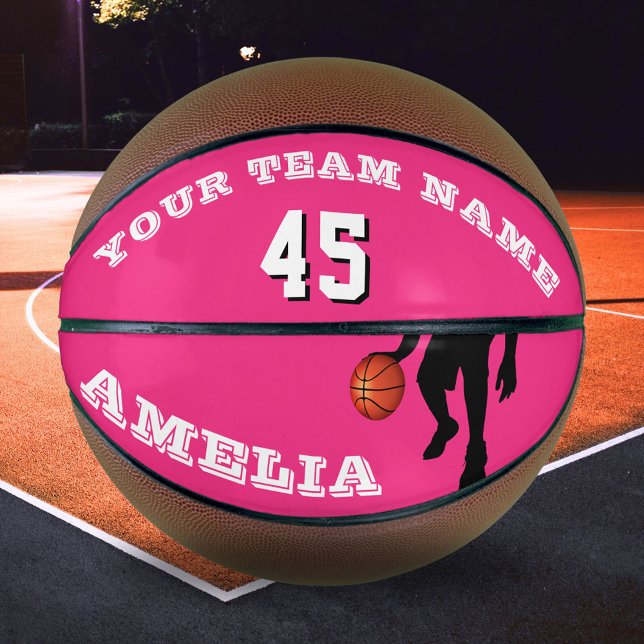 Modern Pink Player Team Name Number Girl Basketball (Von Creator hochgeladen)